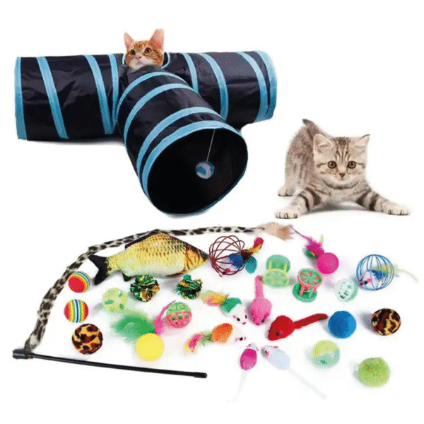 Kit tunel y peluches para gatos